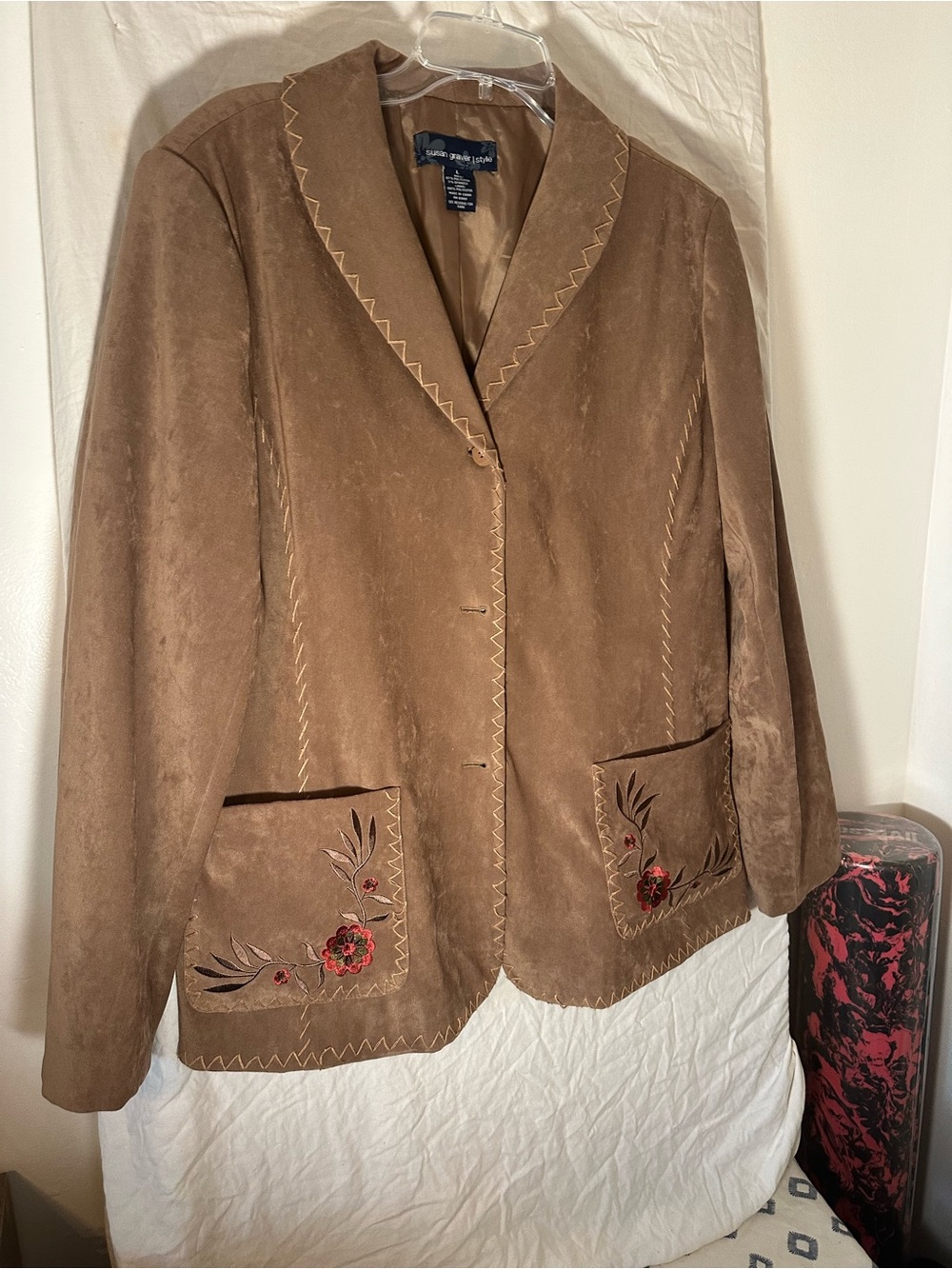 Susan graver style Brown Suede Embroidered Blazer
